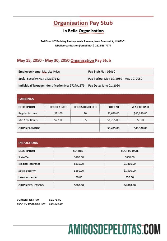 Para download Modelo Word e PDF de contracheque da organização La Belle